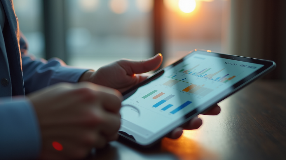 Close-up view of a consultant presenting HR strategy on a digital tablet
