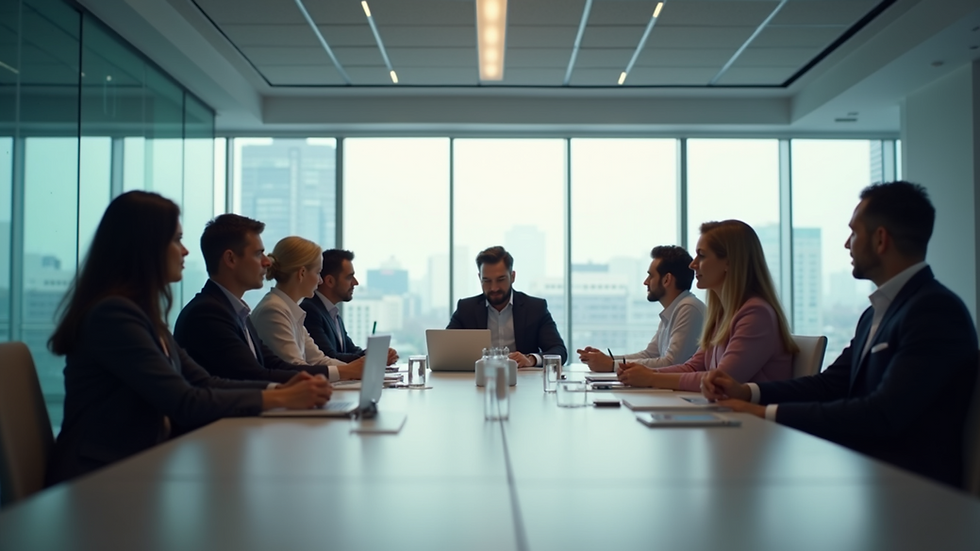 Eye-level view of a modern office meeting room with a strategic planning session
