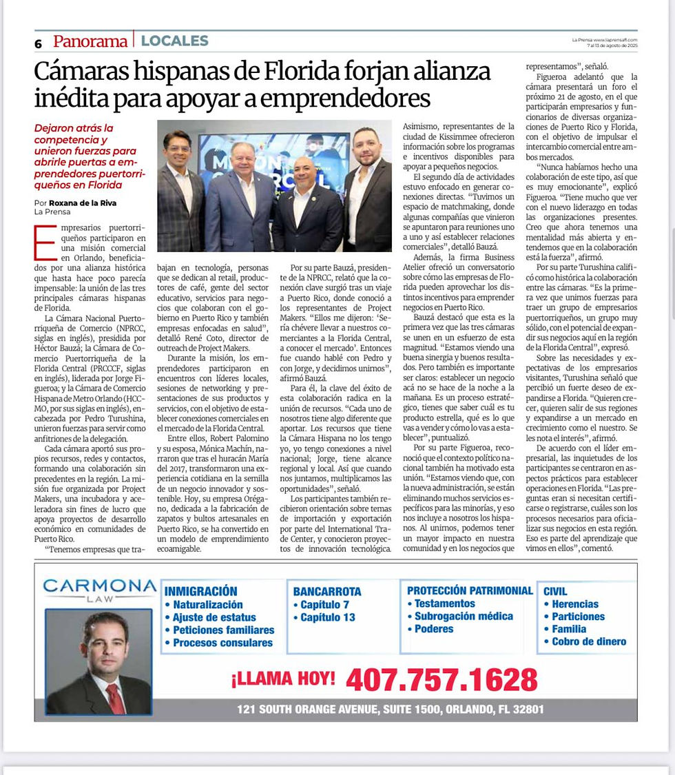 Misión Comercial a Central Florida en la prensa de Orlando