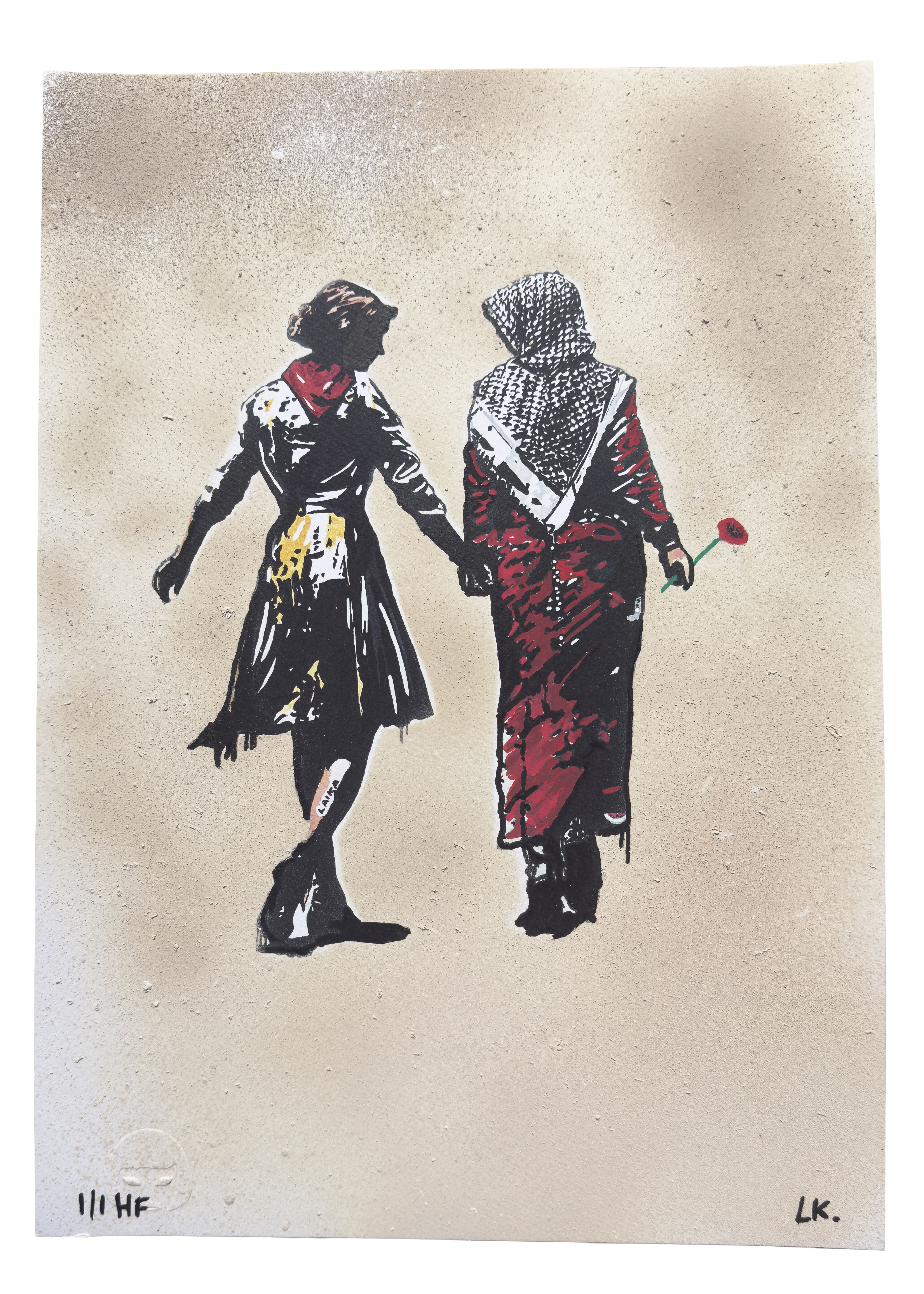 LAIKA  Invasor tecnica mista su carta dipinto a mano 45x32 cm