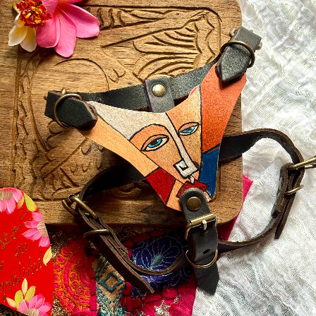 CHILL & PET Designer Harness: Genuine hand-painted leather, luxury boutique level.