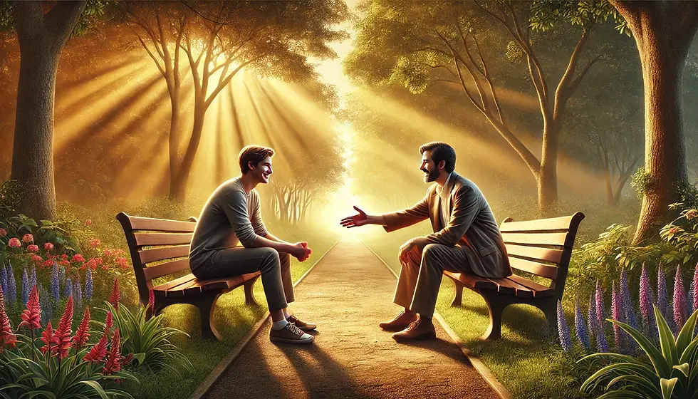 wide view of resolution of conflict - reaching a hand out to the other person