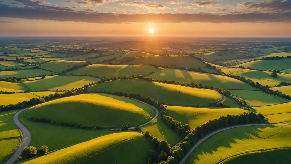 High angle view of a peaceful landscape at sunset