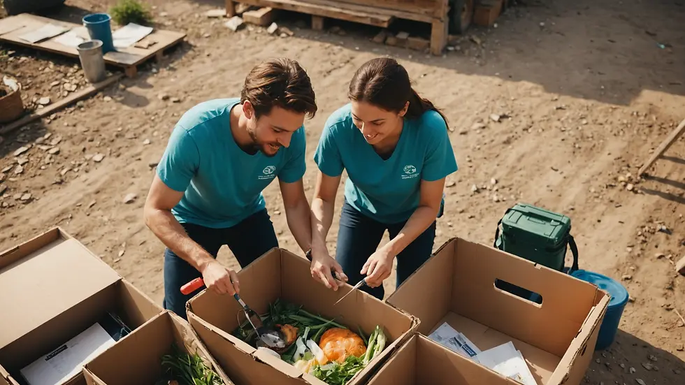 High angle view of a couple volunteering together