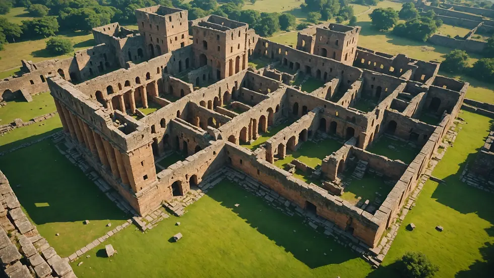 High angle view of ancient ruins in a serene location