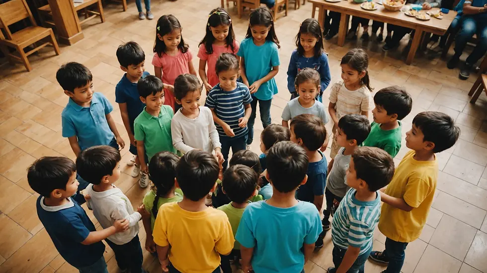 High angle view of children playing together in a church community event