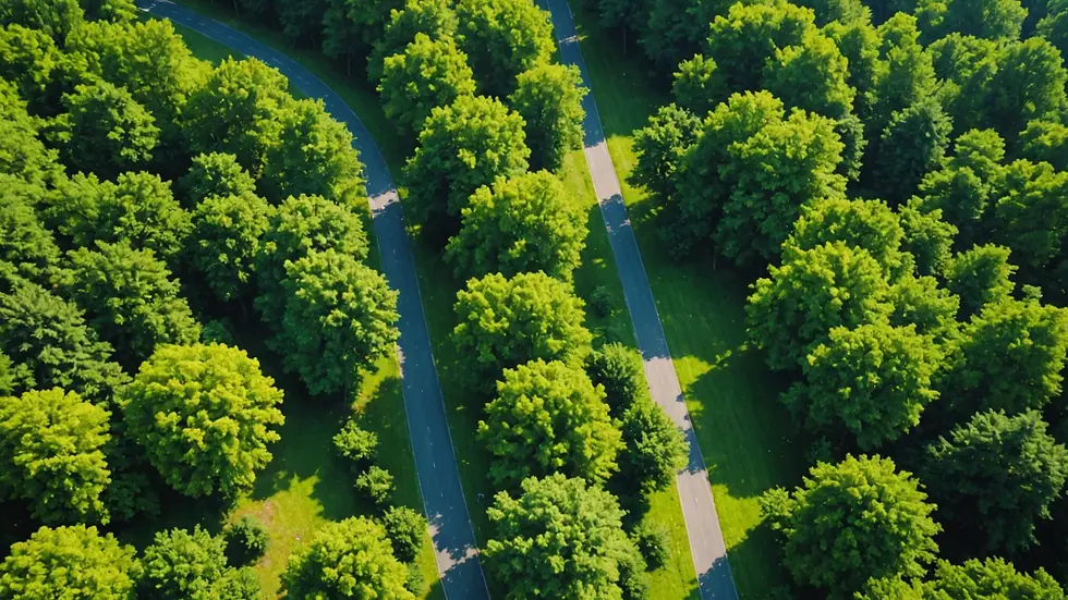 High angle view of an inviting road path surrounded by trees