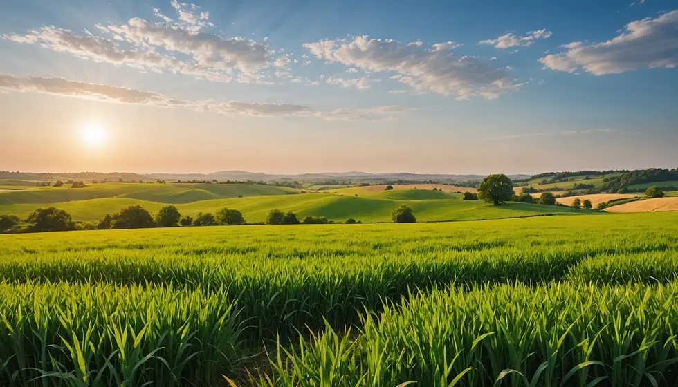 A tranquil landscape bathed in the warm glow of the setting sun, evoking a sense of peace and reflection.