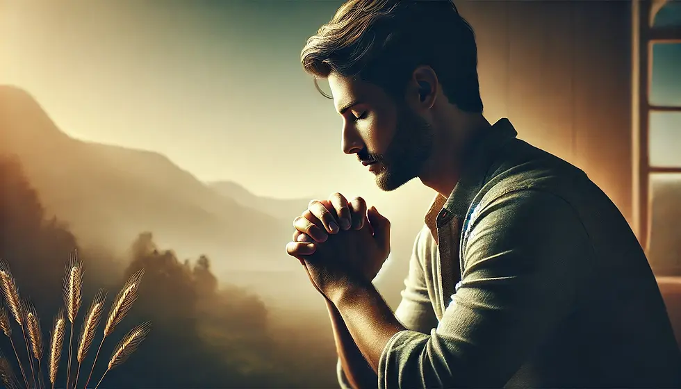 wide angle image of a man praying