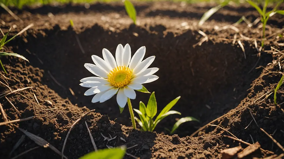 Close-up view of a blooming flower breaking through the ground