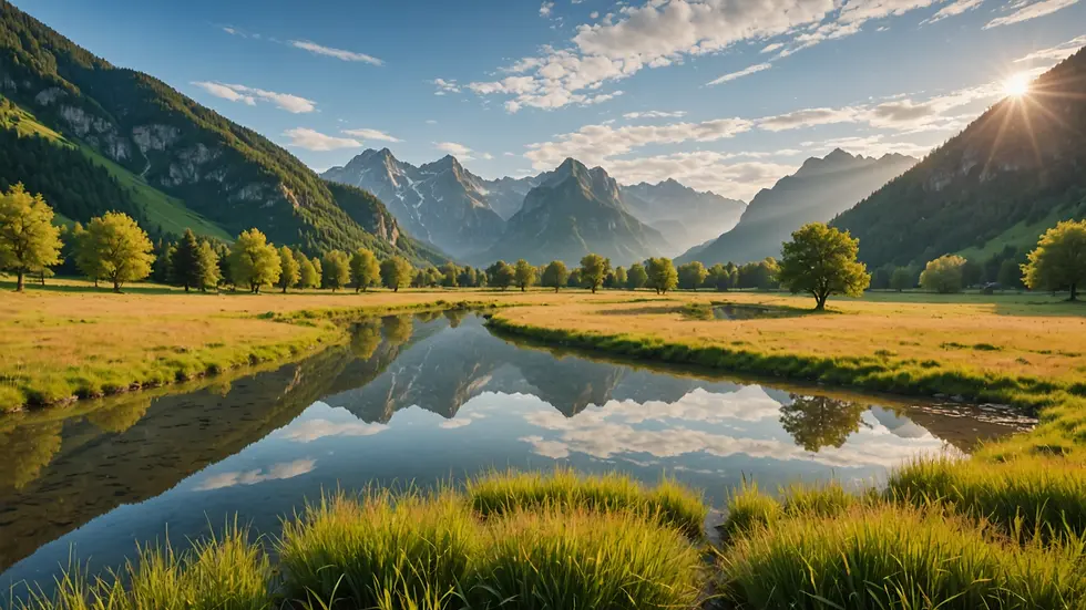Wide angle view of a serene nature landscape