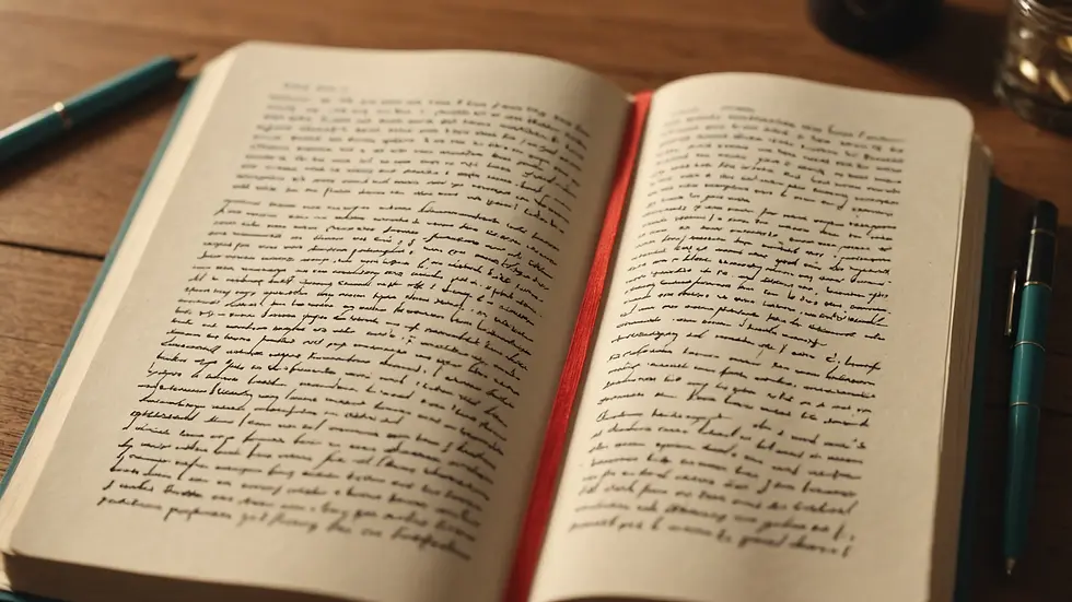 Close-up view of journal with neat handwriting on paper