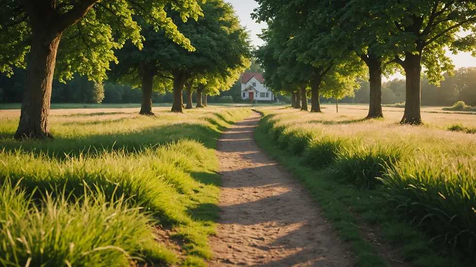 Close-up view of a lone path leading home