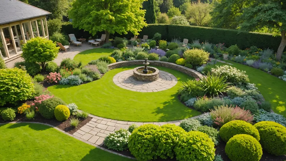 High angle view of a tranquil garden setting