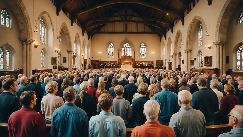 Eye-level view of a church community gathering interested in local projects