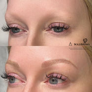 Before and after nanoblading correcting gaps in brows