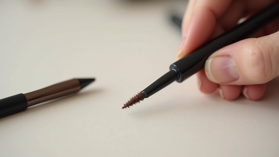 Close-up view of eyebrow design tools on a plain background