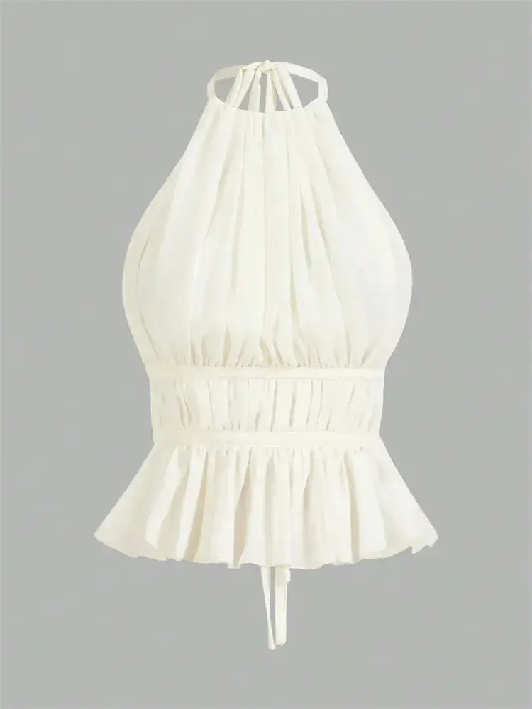 Thumbnail: Backless Pleated Halter Top