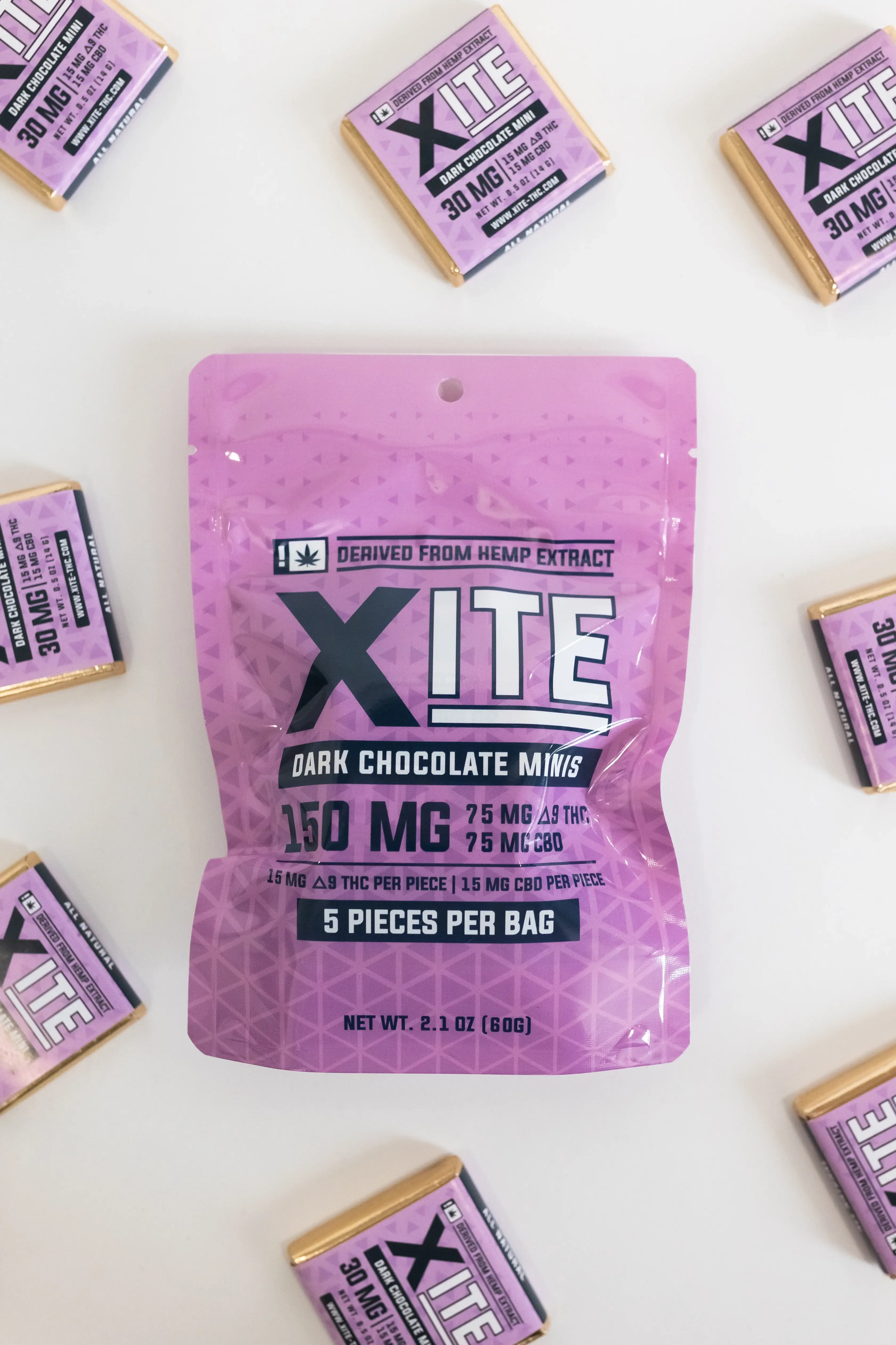 XITE Hemp Derived D9 Dark Choc Minis - 75mgTHC 75mgCBD - 5 pk.