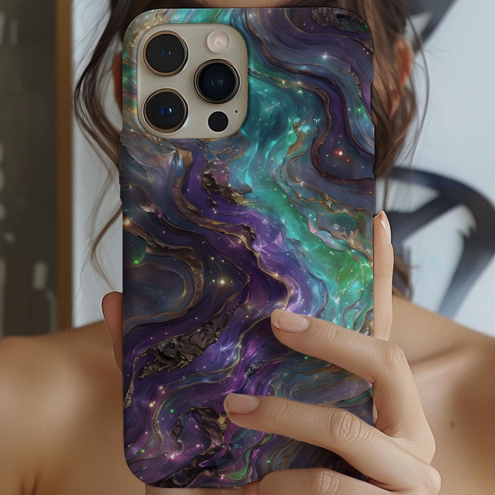 Galaxy Marble Swirl Phone Case, Cosmic Abstract Art, Space-Themed Aesthetic, Cel