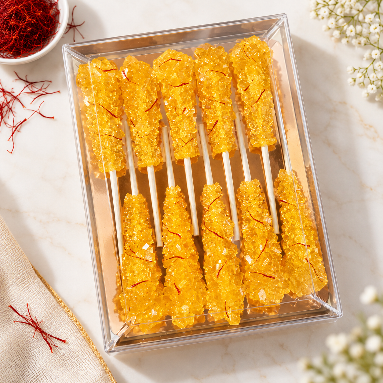 Saffron Nabat (Saffron Sugar Candy) – 10 Pieces