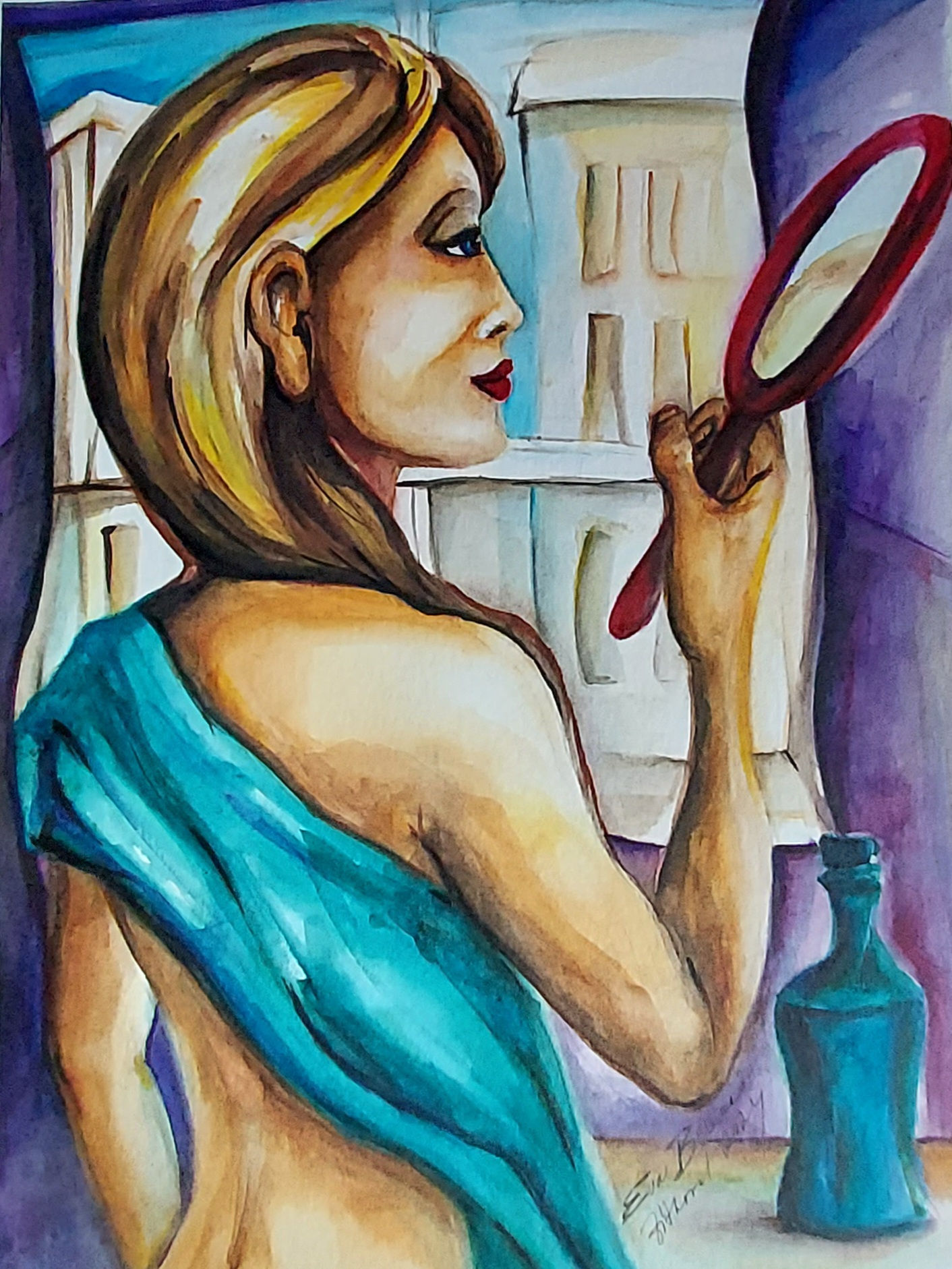 ZRCADLO, originální akvarelová malba