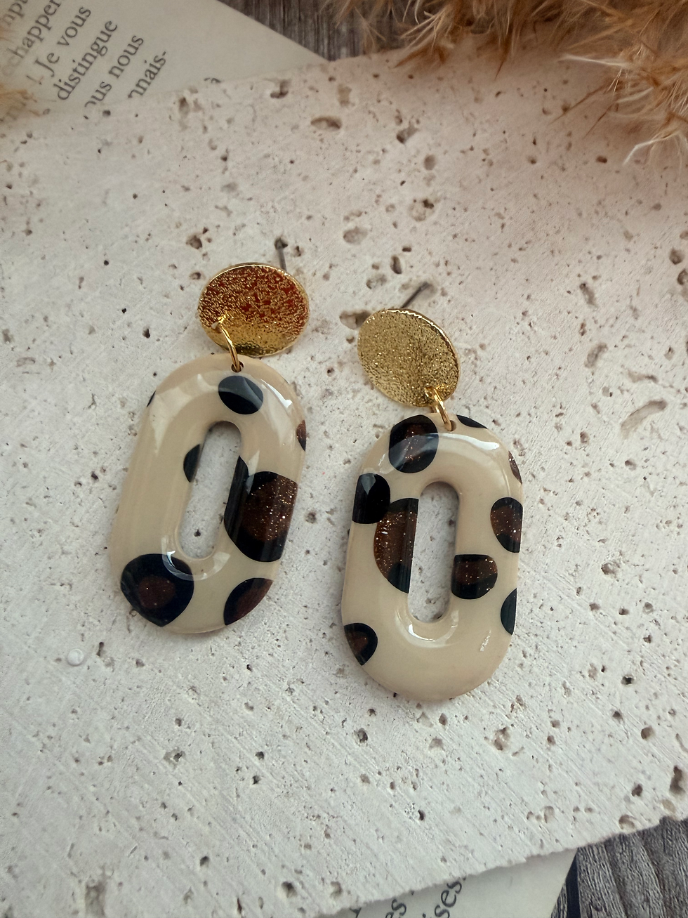 Miniature : 🤍 Boucles d’oreilles léopard beige & doré – Forme ajourée – Fait main