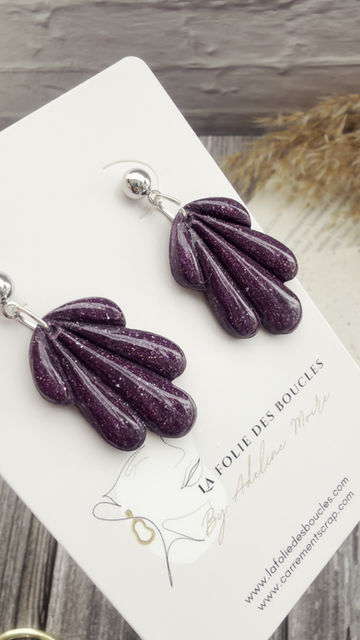 Miniature : ✨💜 Boucles d’oreilles pendantes – Violet foncé pailleté & argenté