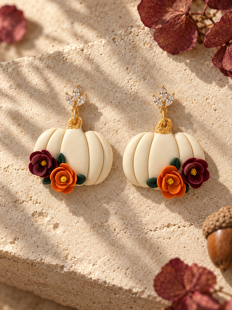 Miniature : Récolte Précieuse – Boucles d’oreilles citrouilles fleuries