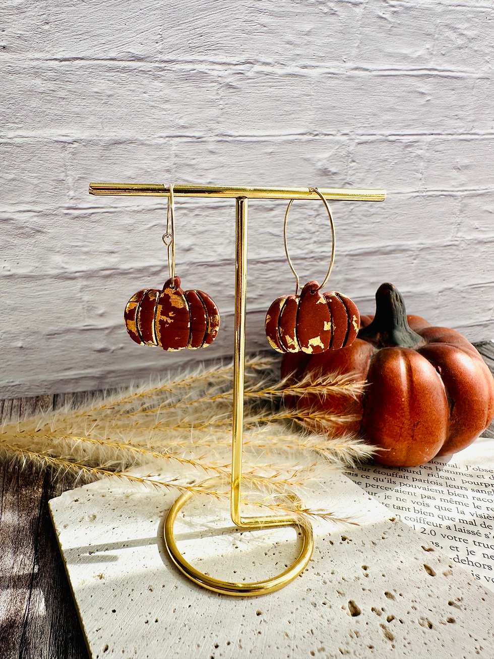 "Boucles d'oreilles citrouilles d'automne artisanales idée cadeau saison Halloween"