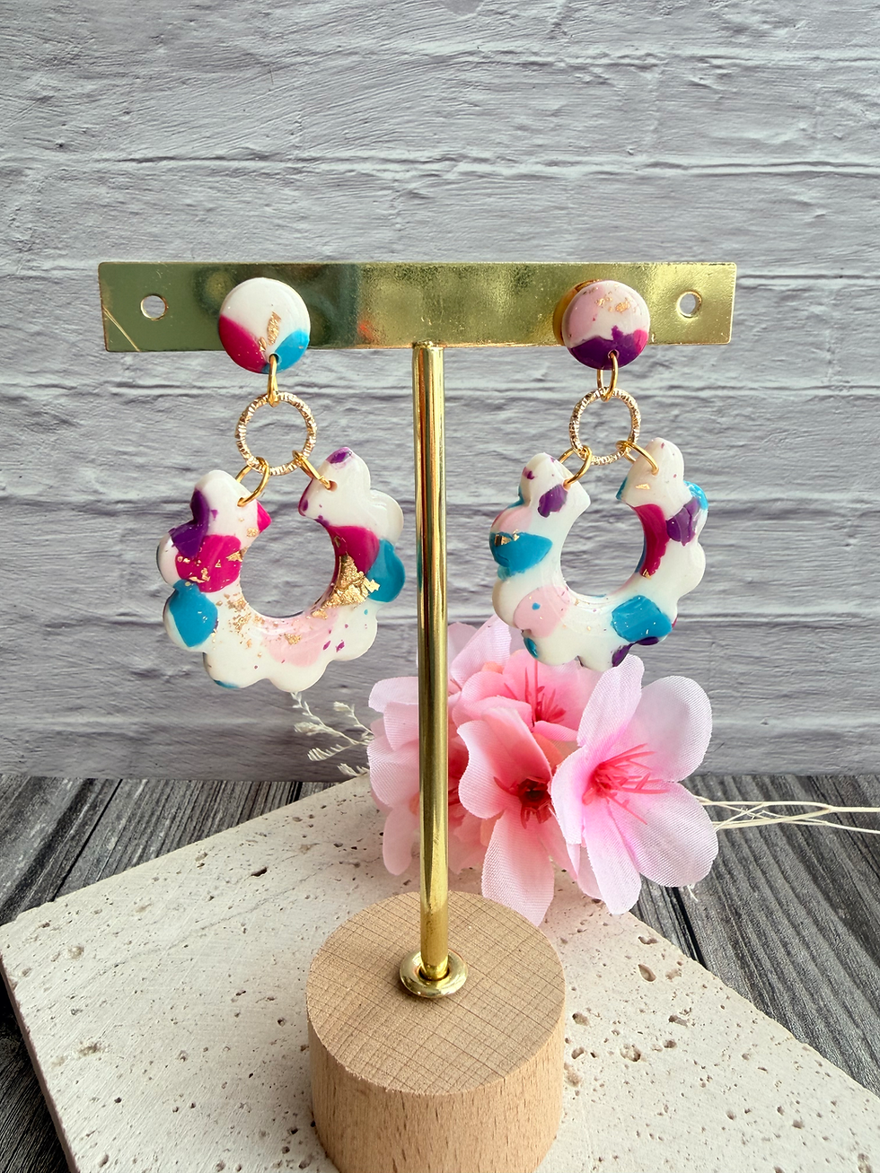 Miniature : Boucles d’oreilles fleurs multicolores & anneau doré – Création artisanale