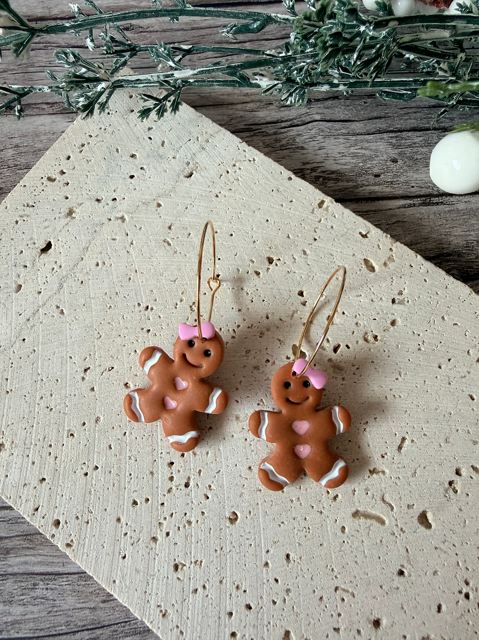 "Boucles d'oreilles bonhomme pain d'épices fille fait main pâte polymère résine UV bijoux Noël"