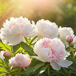 beautiful photo of white peonies with hints of pink with a nice refreshing background with
