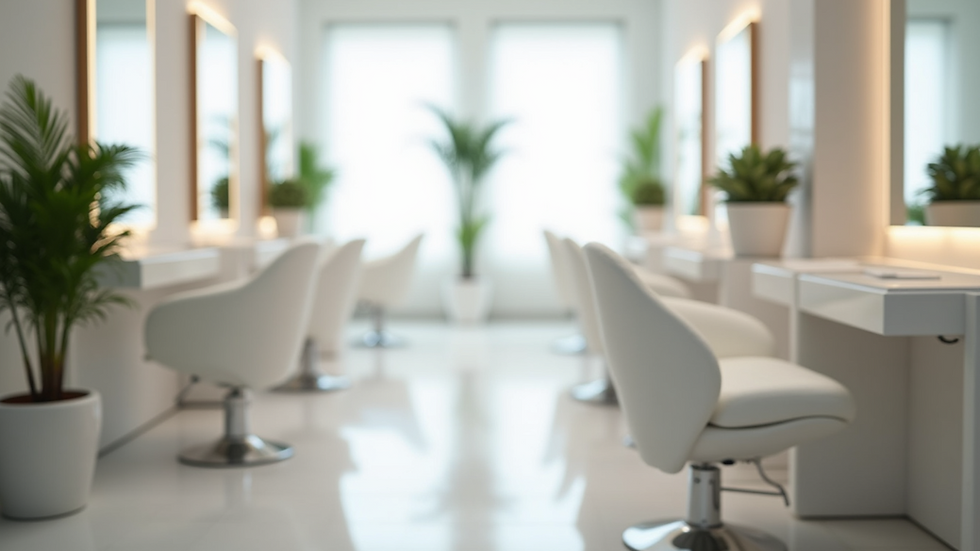 Eye-level view of a modern nail salon interior with clean white chairs