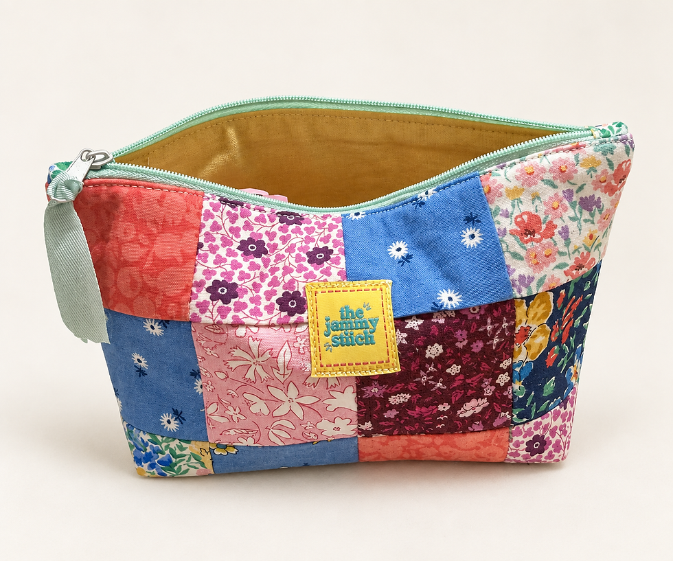 Blue & Coral Liberty Small Patchwork Pouch – additional product view