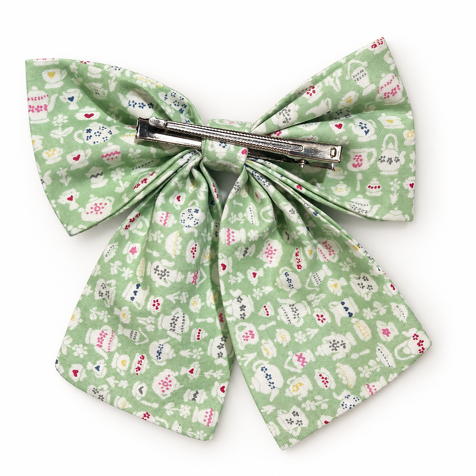 Mint Tea Party Liberty Fabric Hair Bow – additional product view