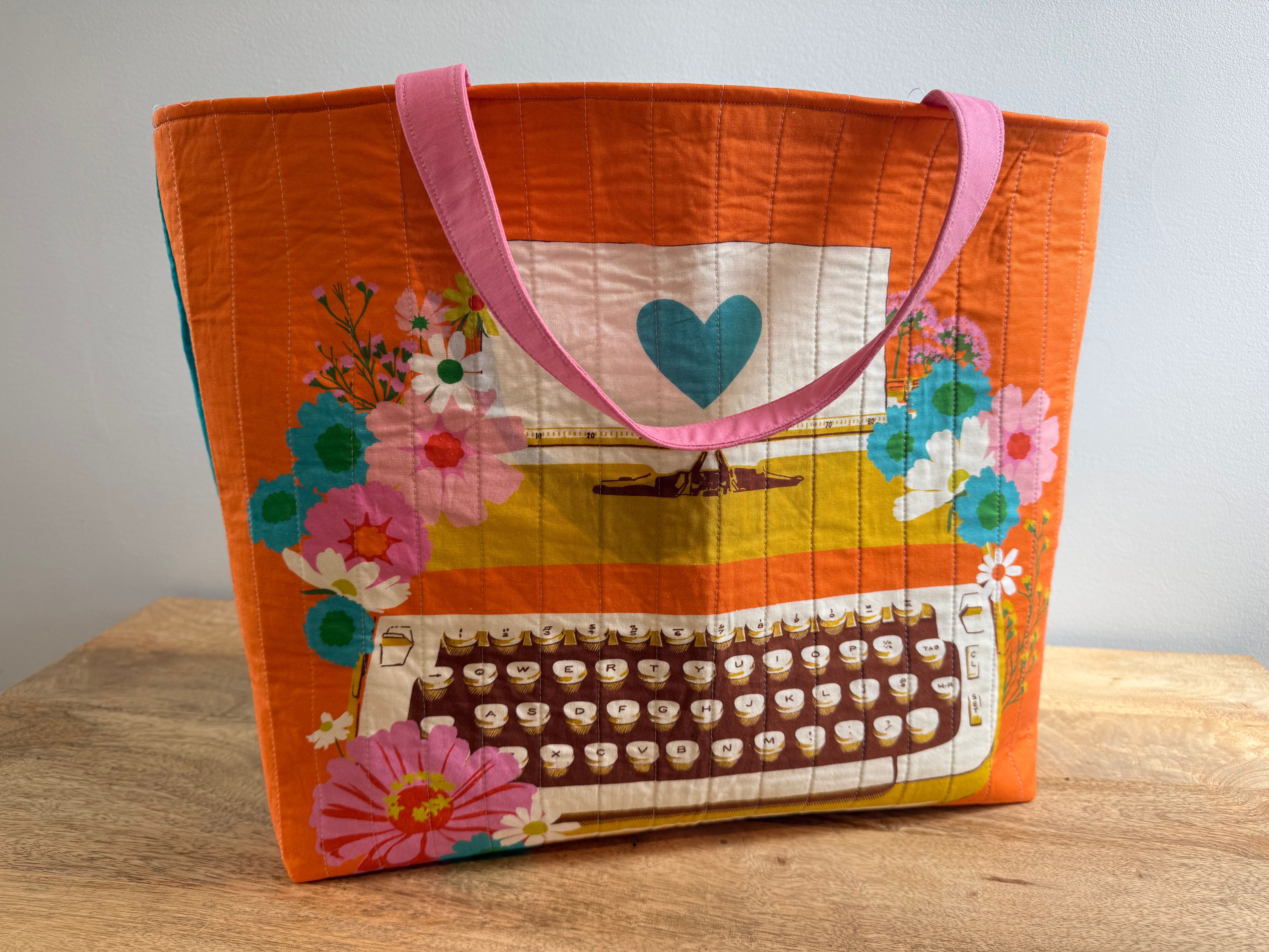 Orange, Extra Large, Quilted Typewriter Tote Bag