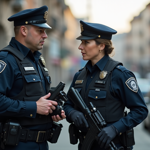 police officers talking, mentoring,