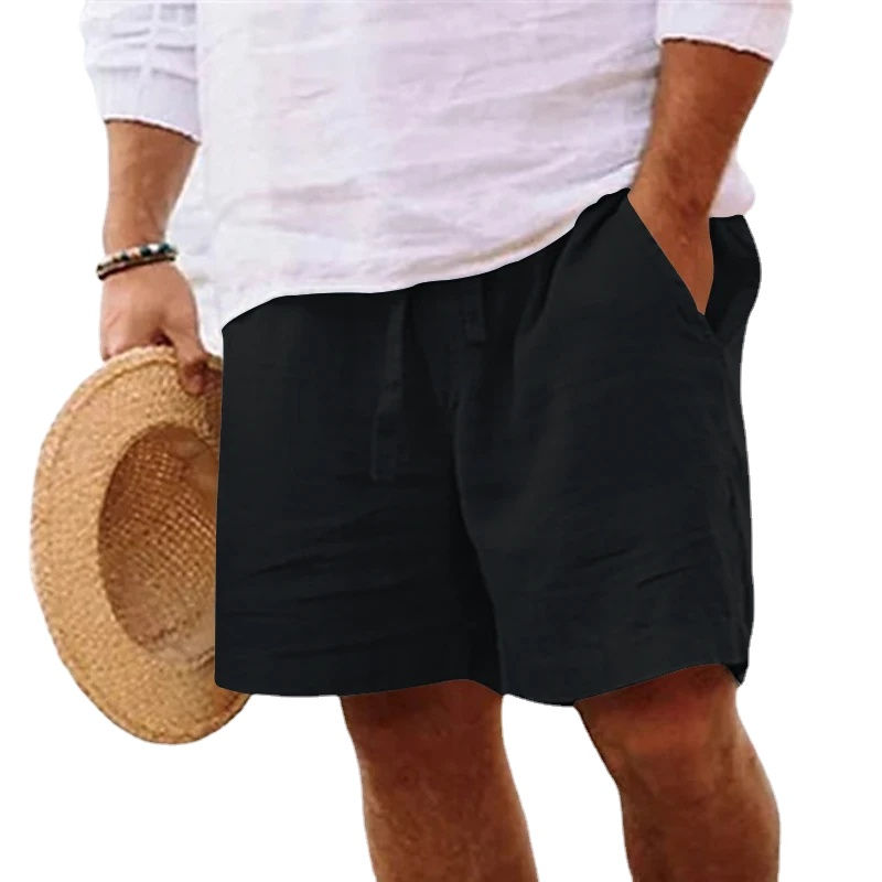 Miniatura: Shorts de algodão em cor sólida, leve, masculino.