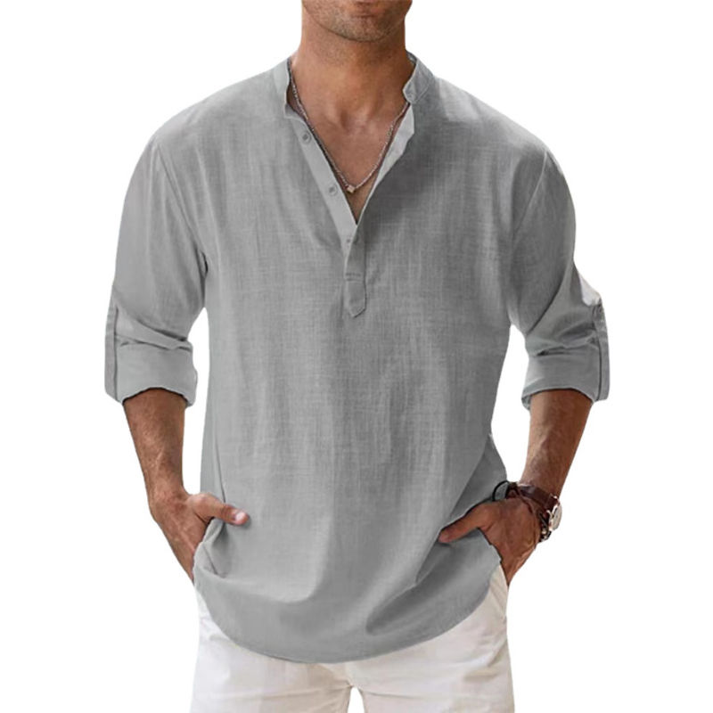 Miniatura: Camisas de linho e algodão, masculina, finas.