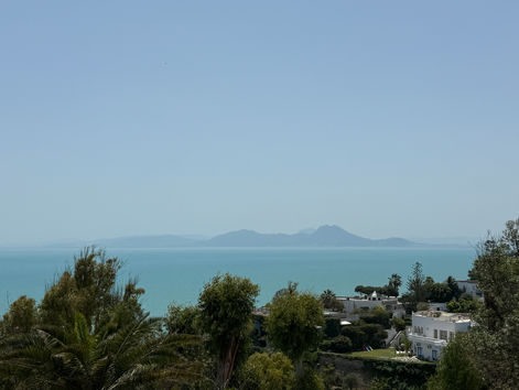 Vue sur la mer Méditerranée depuis Sidi Bou Saïd lors d’un voyage en Tunisie