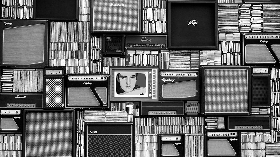 Collage of Amplifiers on a wall