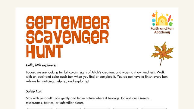 Faith & Fun Academy September 2026 Preschool Scavenger Hunt.png