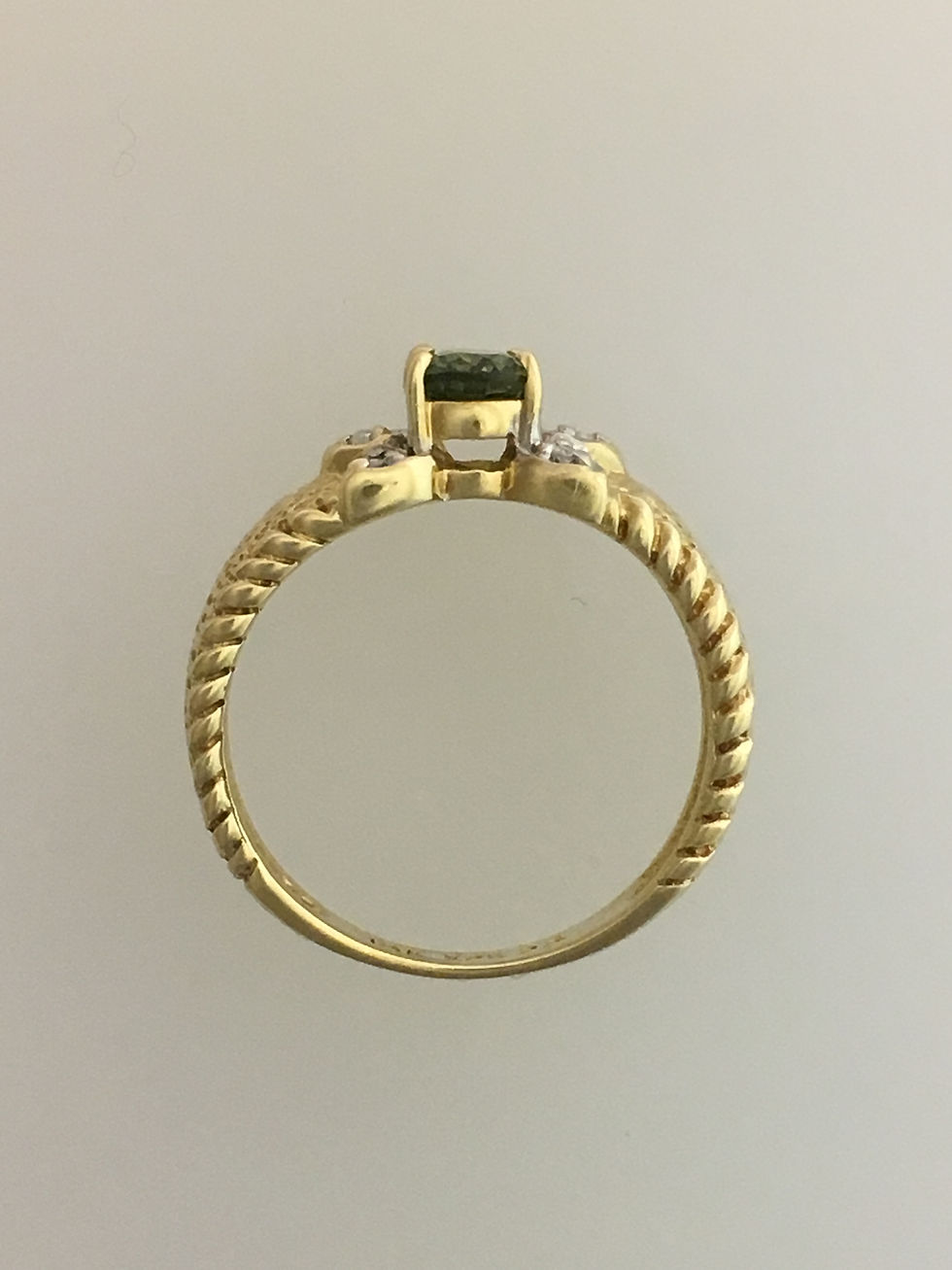 Thumbnail: 10k Yellow Gold .03 Diamond and .35 Green Tourmaline Ring Size - 4 3/4