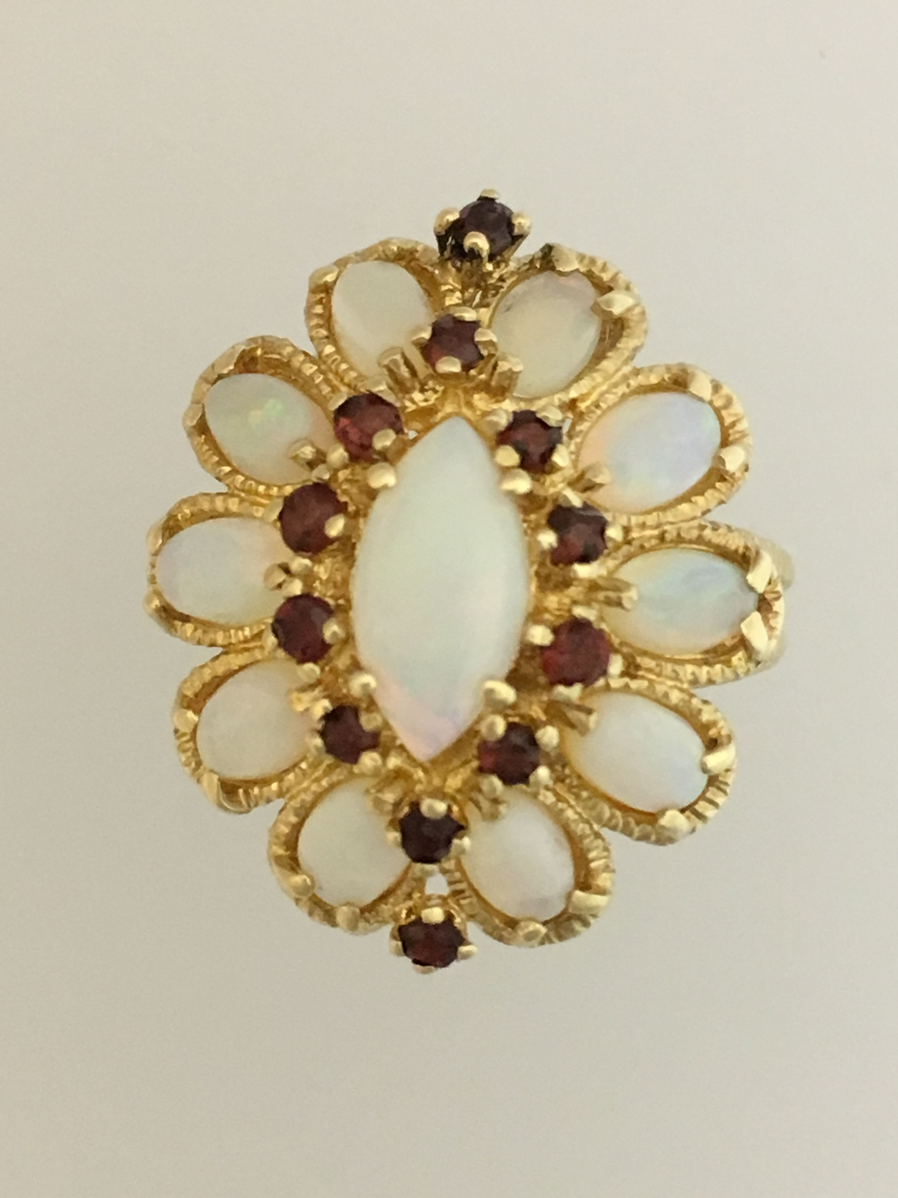 10k Yellow Gold 1.5 Opal .25 Garnet Ring Size - 8