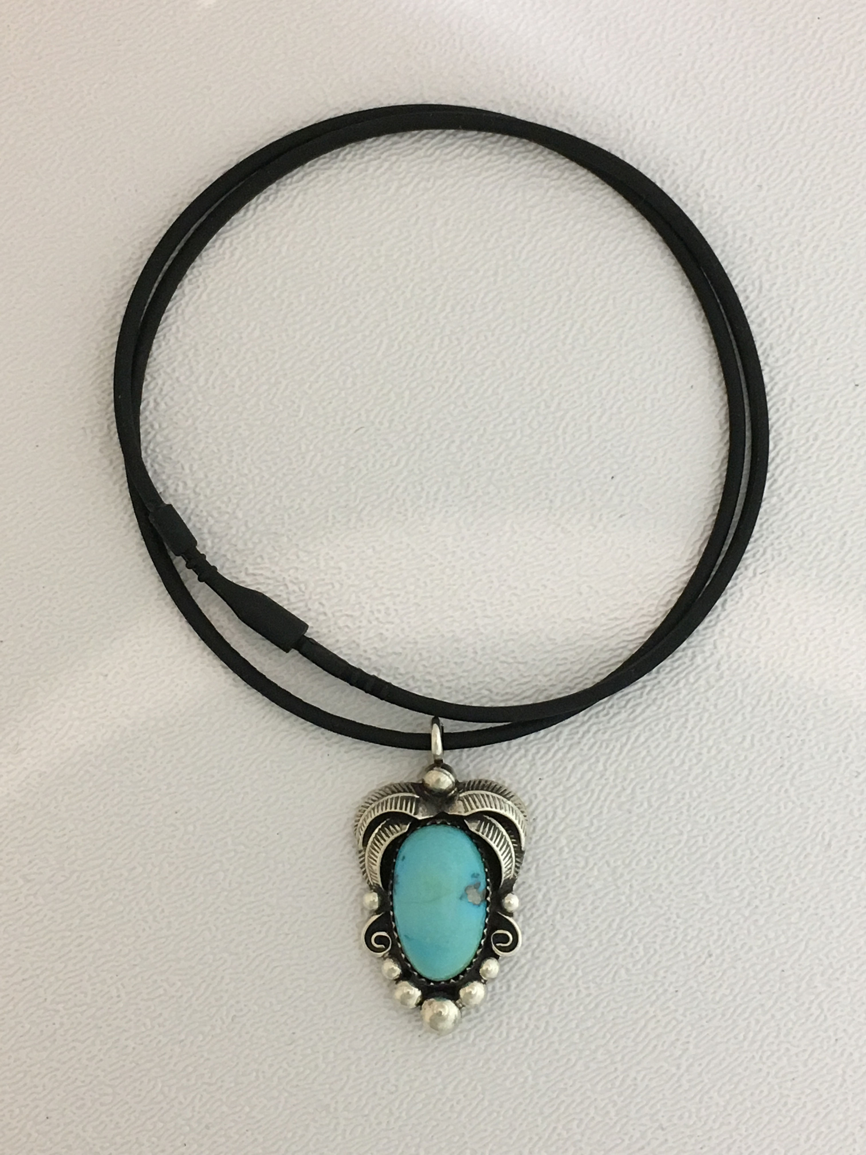 925 Turquoise 16" Rubber-Friction Clasp Necklace