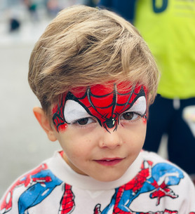 Spiderman facepainting design for superhero-themed parties in Ibiza