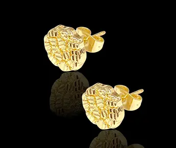 Gold Filled Oro Laminado Diamond Brushed Nugget Stud Earrings