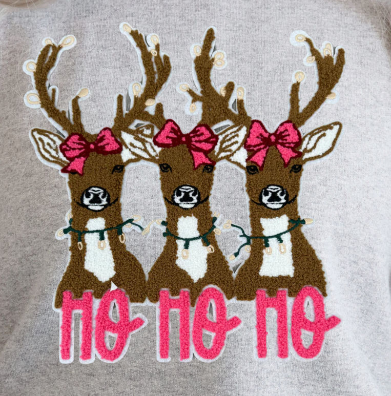 Thumbnail: Chenille Pink Reindeer Ho Ho Ho