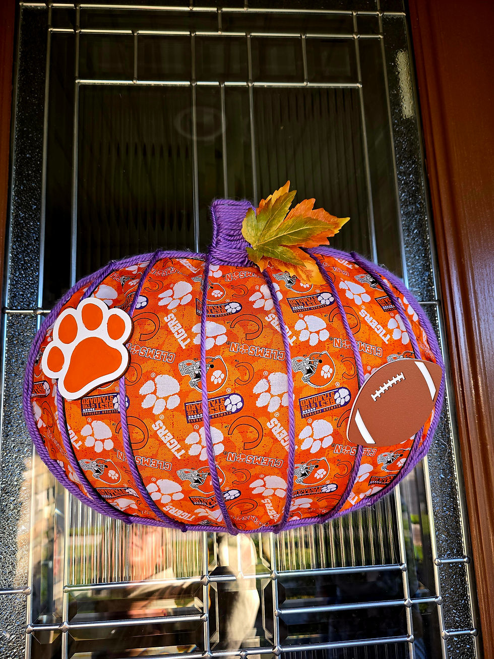 Thumbnail: Clemson themed pumpkin wreath decor